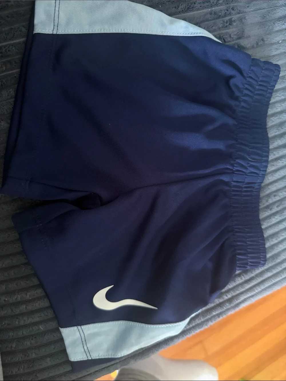 Nike Navy Shorts with Light Blue Panels and White Swoosh